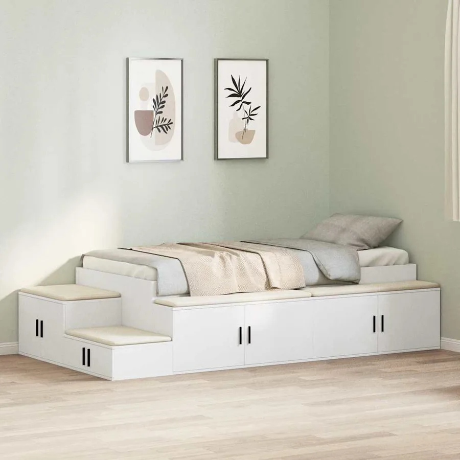Cadre de lit avec rangement Blanc 80 cm Bois d'ingénierie - 4
