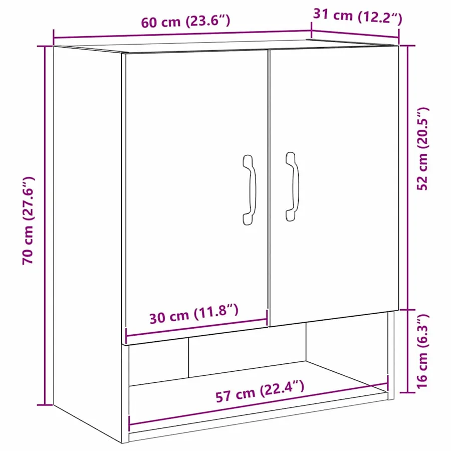 Meuble mural Chêne noir 60 x 30 x 70 cm Bois d'ingénierie - 12