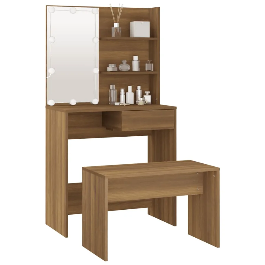 Ensemble de coiffeuse avec LED Chêne marron Bois d'ingénierie - 13