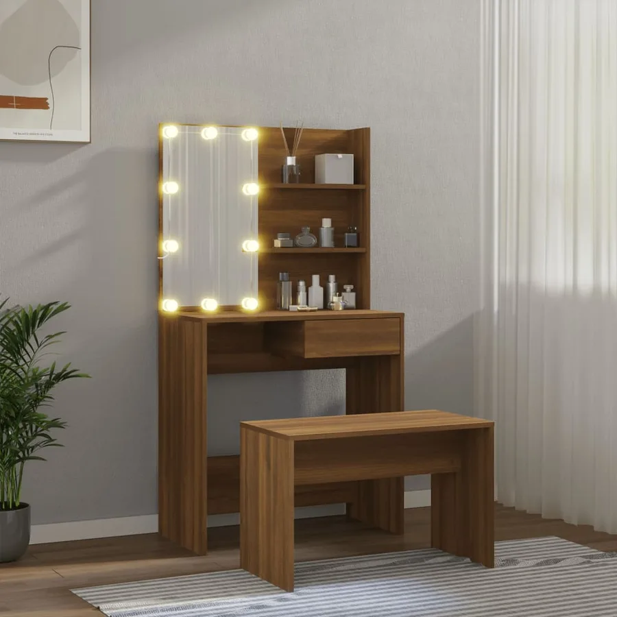 Ensemble de coiffeuse avec LED Chêne marron Bois d'ingénierie - 3