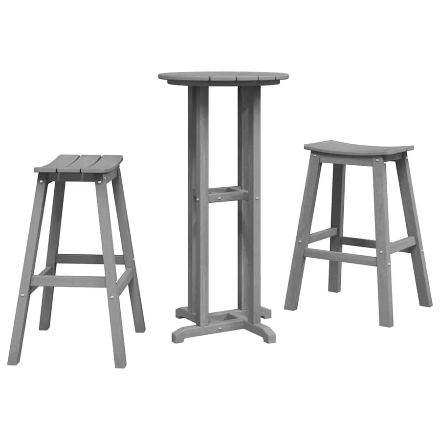 Ensemble de bar de jardin 3 pcs Gris clair HDPE - 2