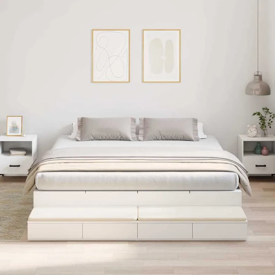 Cadre de lit avec rangement Blanc 180 cm Bois d'ingénierie