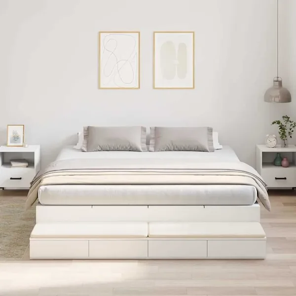 Cadre de lit avec rangement Blanc 180 cm Bois d'ingénierie