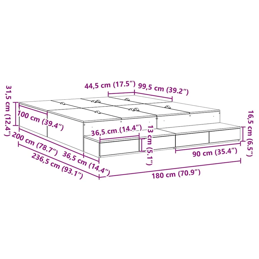 Cadre de lit avec rangement Blanc 180 cm Bois d'ingénierie - 8