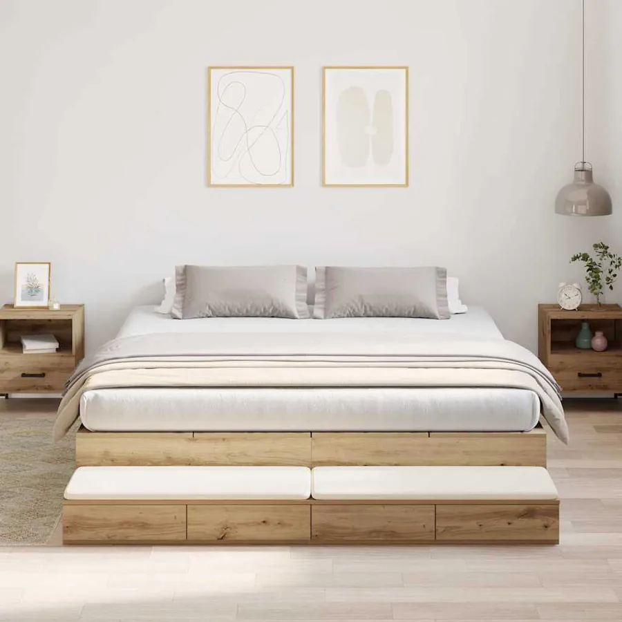 Cadre de lit avec rangement avec tiroir Chêne artisanal 180 cm