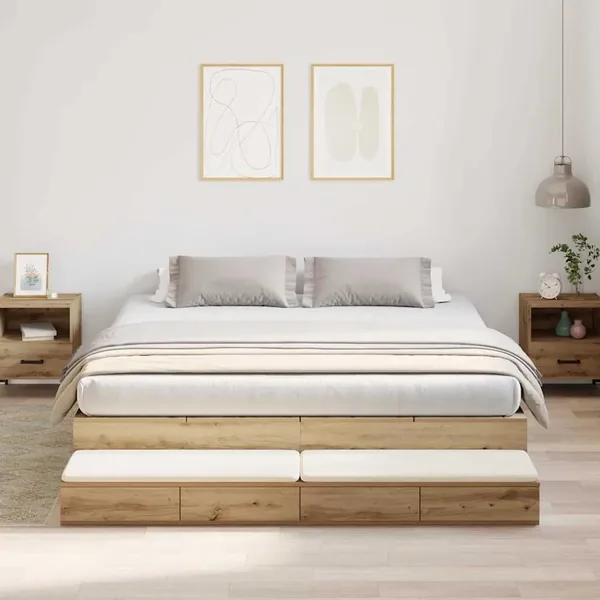 Cadre de lit avec rangement avec tiroir Chêne artisanal 180 cm