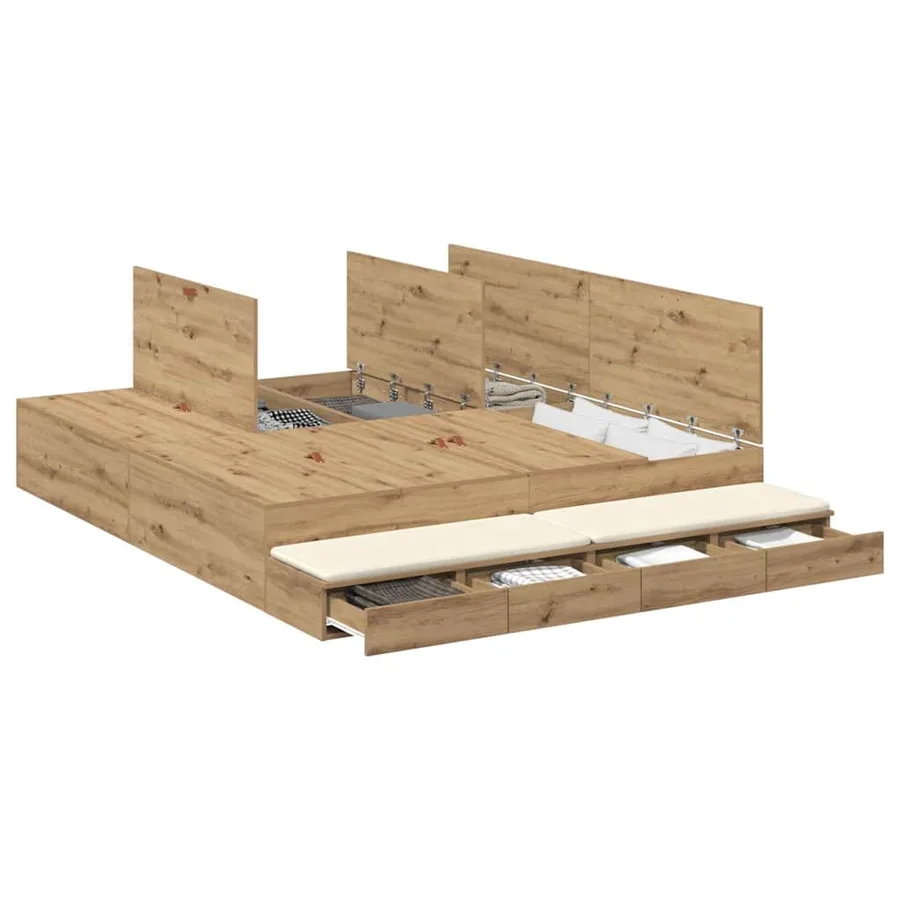 Cadre de lit avec rangement avec tiroir Chêne artisanal 180 cm - 3