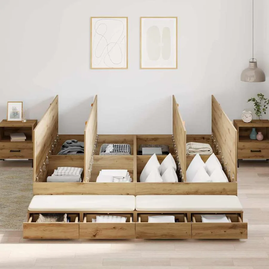 Cadre de lit avec rangement avec tiroir Chêne artisanal 180 cm - 4