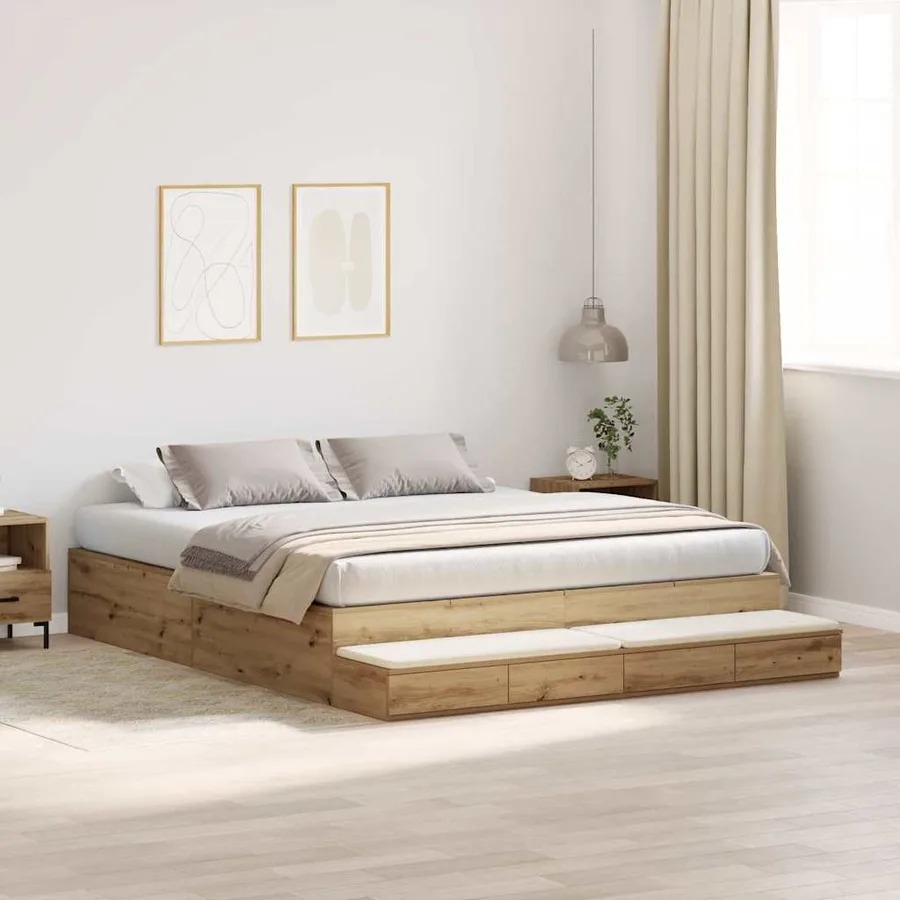 Cadre de lit avec rangement avec tiroir Chêne artisanal 180 cm - 5