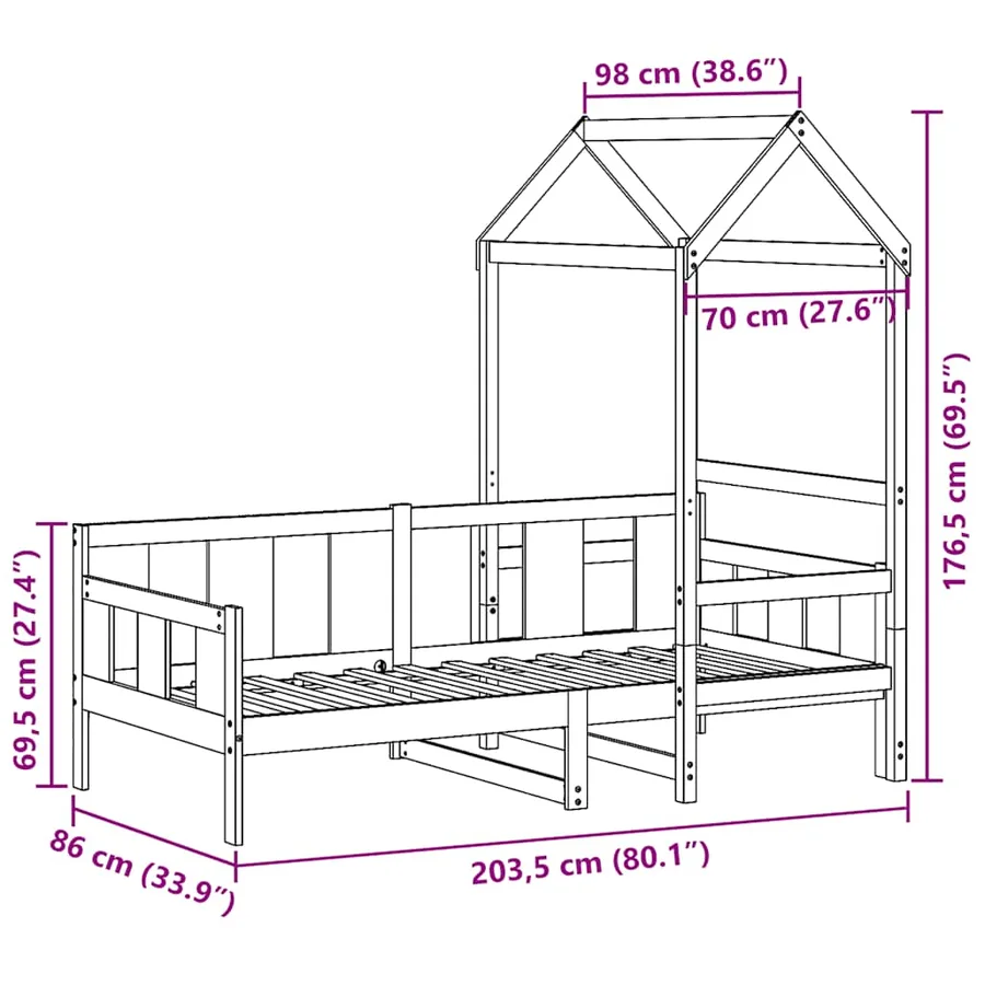 Lit de jour avec toit sans matelas 80x200 cm bois massif - 12