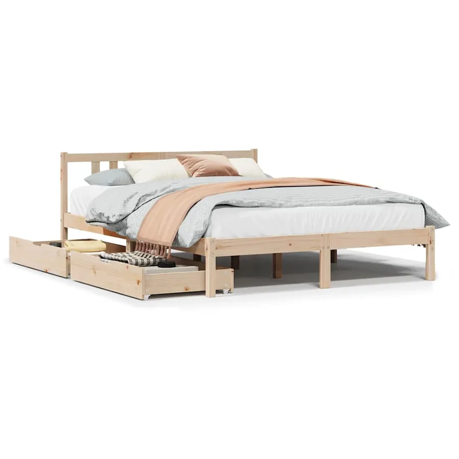 Cadre de lit sans matelas 135x190 cm bois de pin massif - 2