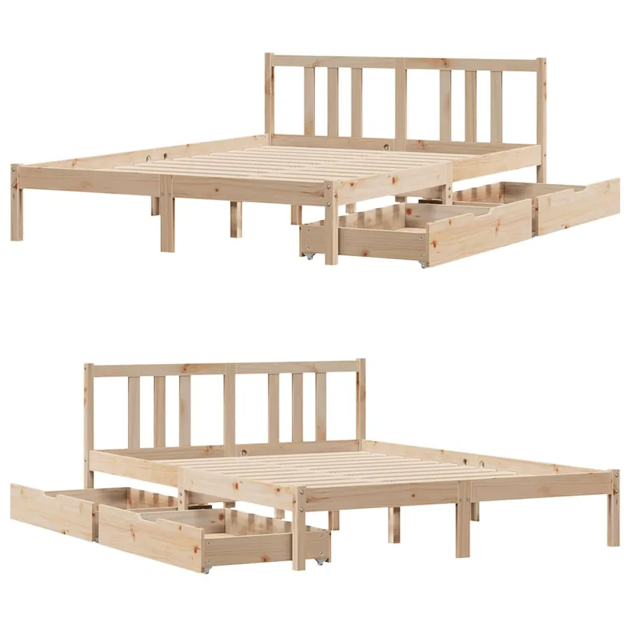 Cadre de lit sans matelas 135x190 cm bois de pin massif - 9