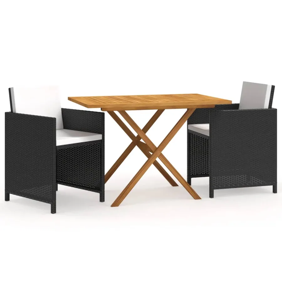 Ensemble à manger de jardin avec coussins 3 pcs Noir - 2