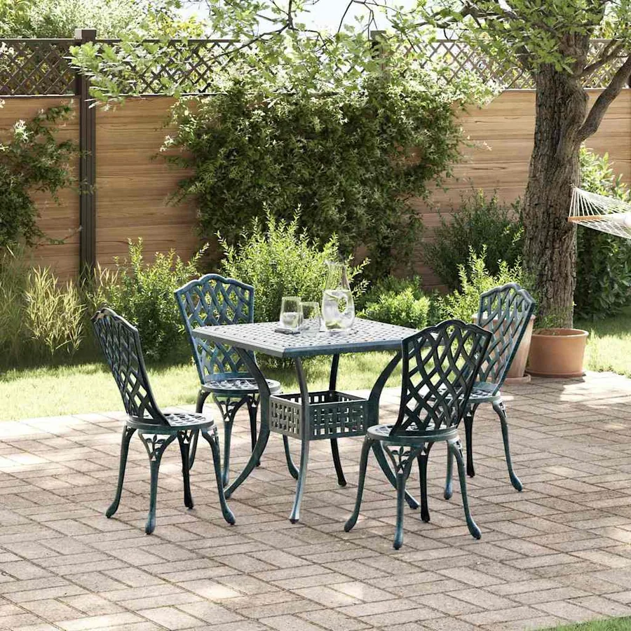 Ensemble de tables de jardin 5 pcs Vert Aluminium coulé