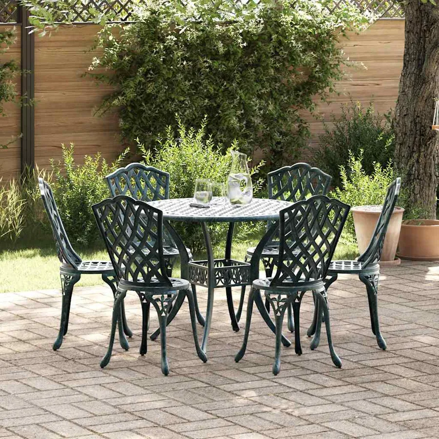 Ensemble de salle à manger pour jardin 7 pcs Vert Aluminium