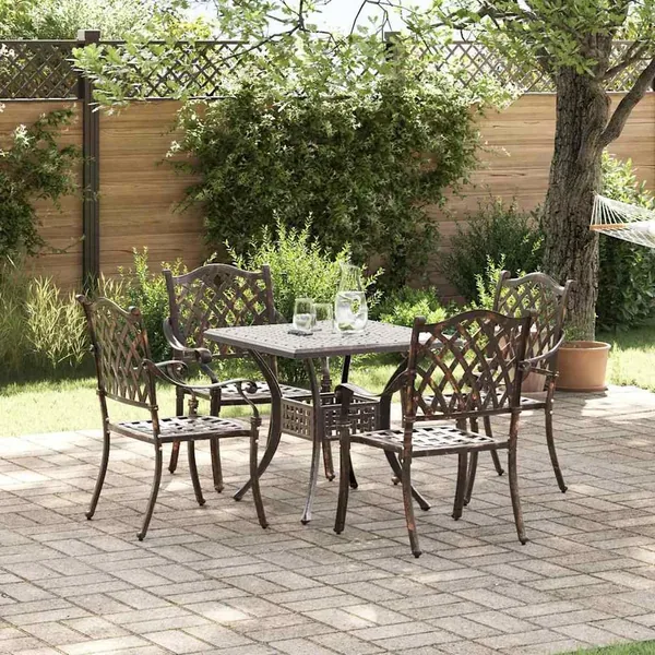 Ensemble de tables de jardin 5 pcs Bronze Aluminium coulé