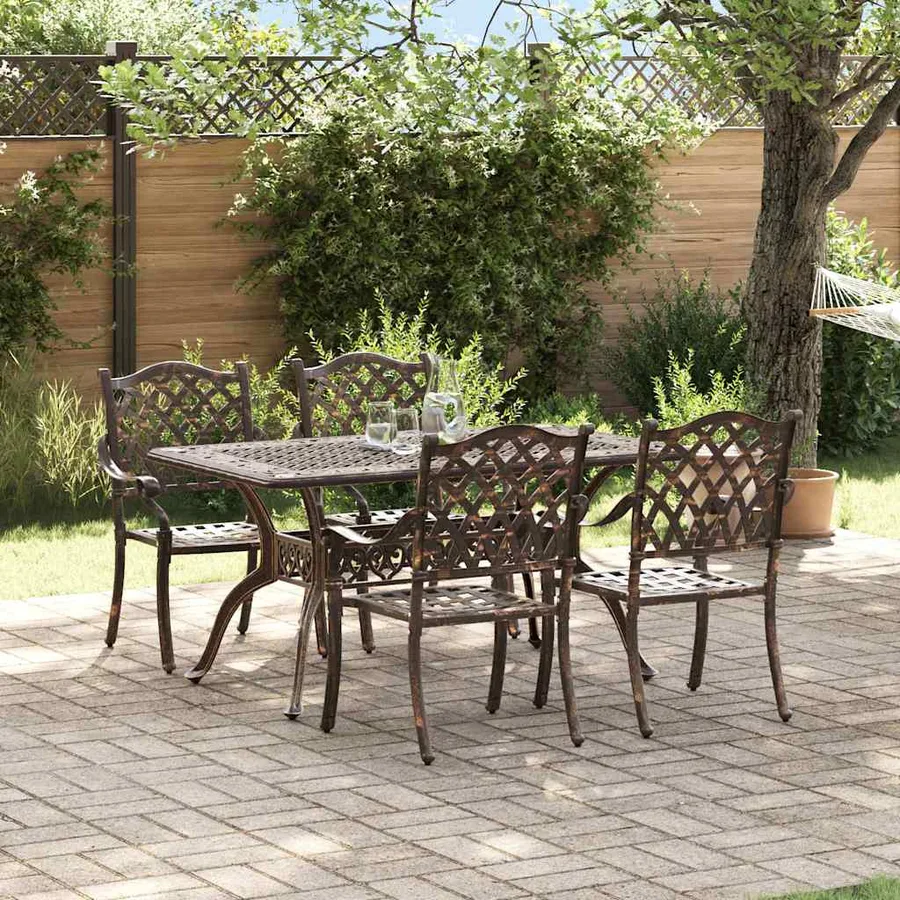 Ensemble de salle à manger pour jardin 5 pcs Bronze Aluminium - 4
