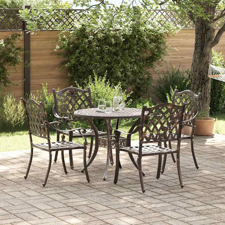Ensemble de salle à manger pour jardin 5 pcs Bronze Aluminium