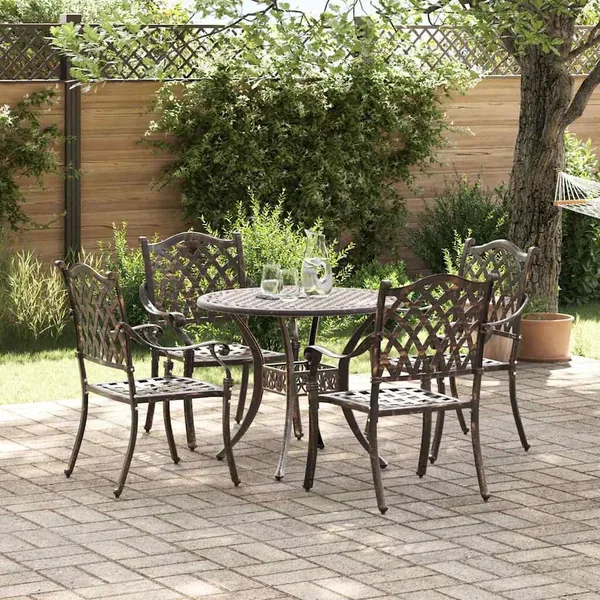 Ensemble de salle à manger pour jardin 5 pcs Bronze Aluminium