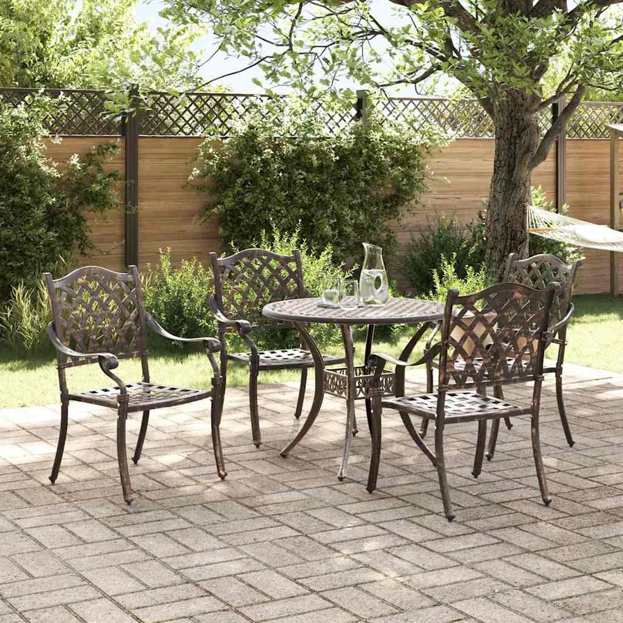 Ensemble de salle à manger pour jardin 5 pcs Bronze Aluminium - 4