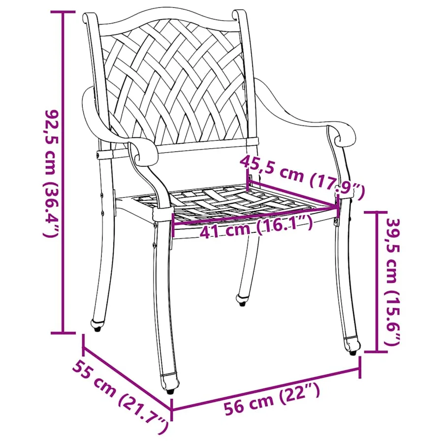 Chaise de jardin 2 pcs Vert 56 x 55 x 92,5 cm Aluminium - 8