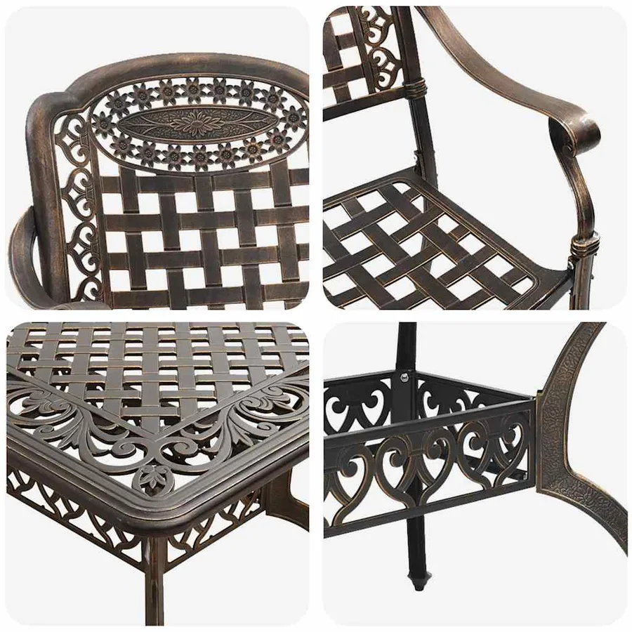 Ensemble de salle à manger pour jardin 5 pcs Bronze Aluminium - 11