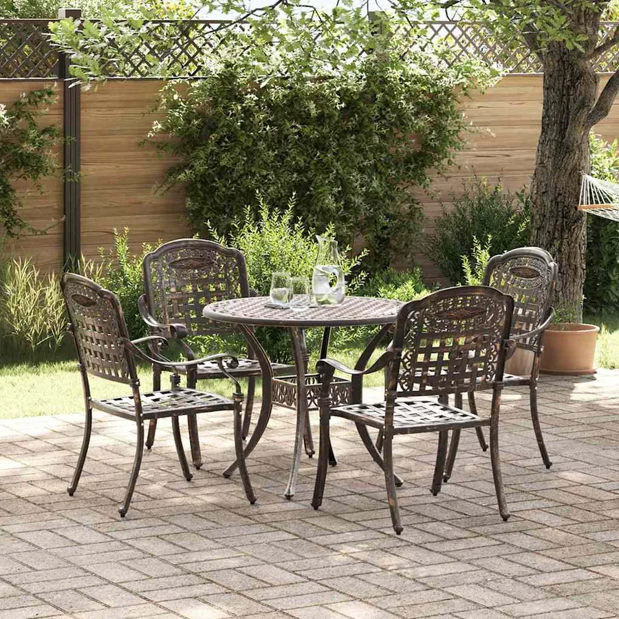 Ensemble de salle à manger pour jardin 5 pcs Bronze Aluminium