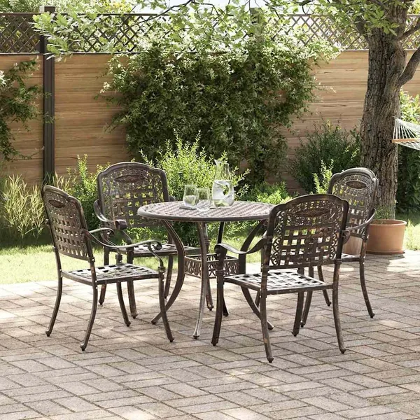 Ensemble de salle à manger pour jardin 5 pcs Bronze Aluminium