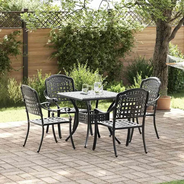 Ensemble de tables de jardin 5 pcs Noir Aluminium coulé