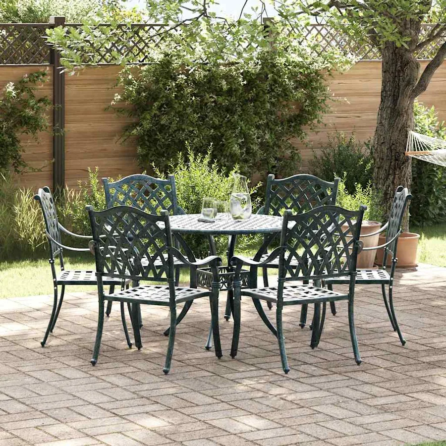 Ensemble de salle à manger pour jardin 7 pcs Vert Aluminium