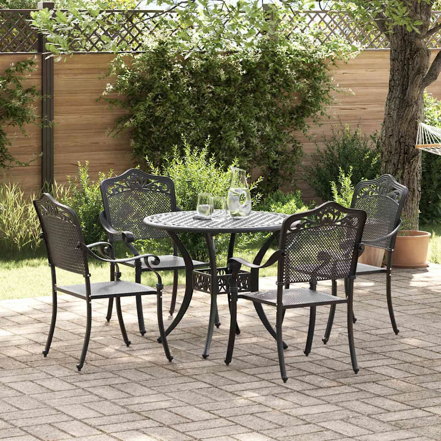 Ensemble de salle à manger pour jardin 5 pcs Noir Aluminium