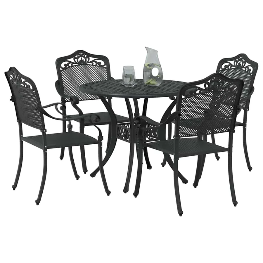 Ensemble de salle à manger pour jardin 5 pcs Noir Aluminium - 3