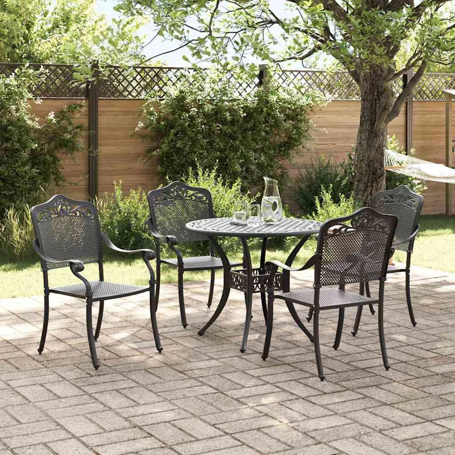 Ensemble de salle à manger pour jardin 5 pcs Noir Aluminium - 4