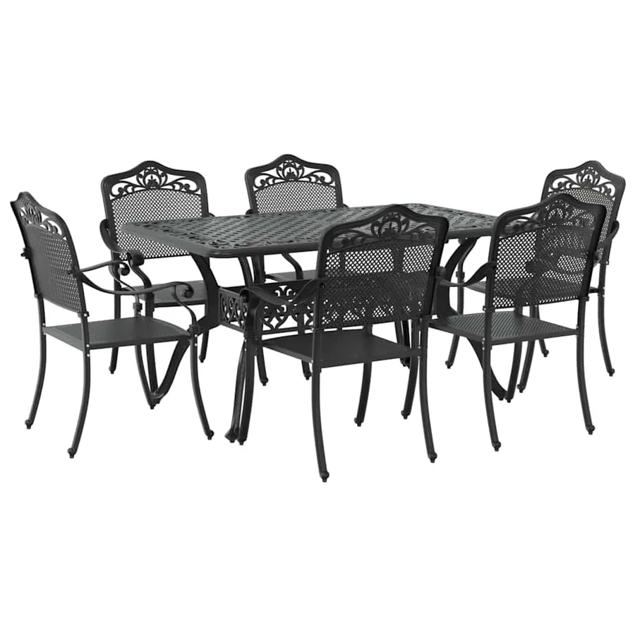 Ensemble de salle à manger pour jardin 7 pcs Noir Aluminium - 2