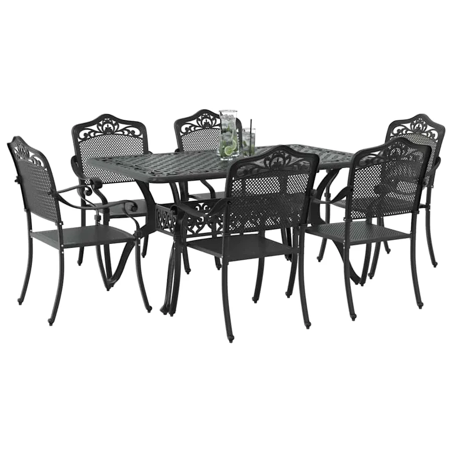 Ensemble de salle à manger pour jardin 7 pcs Noir Aluminium - 3
