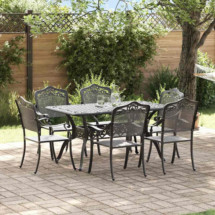 Ensemble de salle à manger pour jardin 7 pcs Noir Aluminium - 4