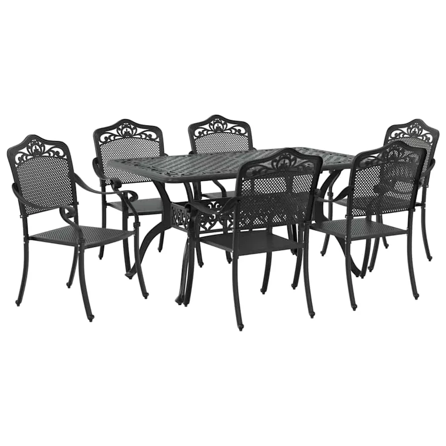 Ensemble de salle à manger pour jardin 7 pcs Noir Aluminium - 5