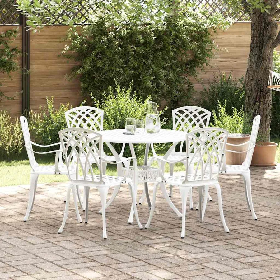 Ensemble de salle à manger pour jardin 7 pcs Blanc Aluminium