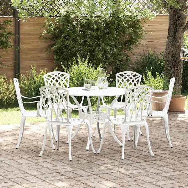 Ensemble de salle à manger pour jardin 7 pcs Blanc Aluminium