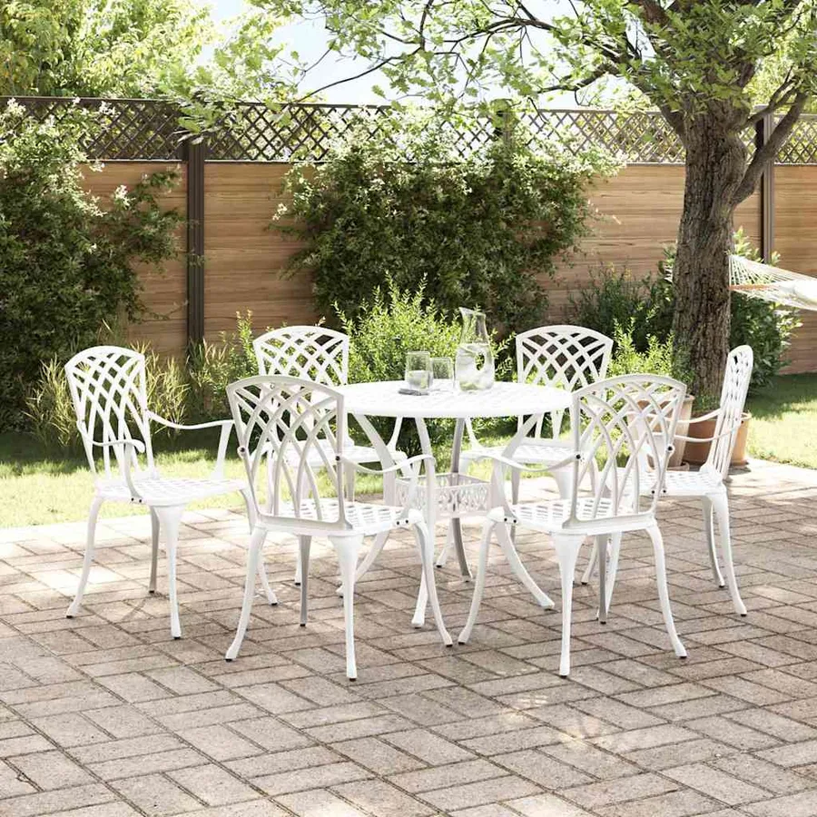 Ensemble de salle à manger pour jardin 7 pcs Blanc Aluminium - 4
