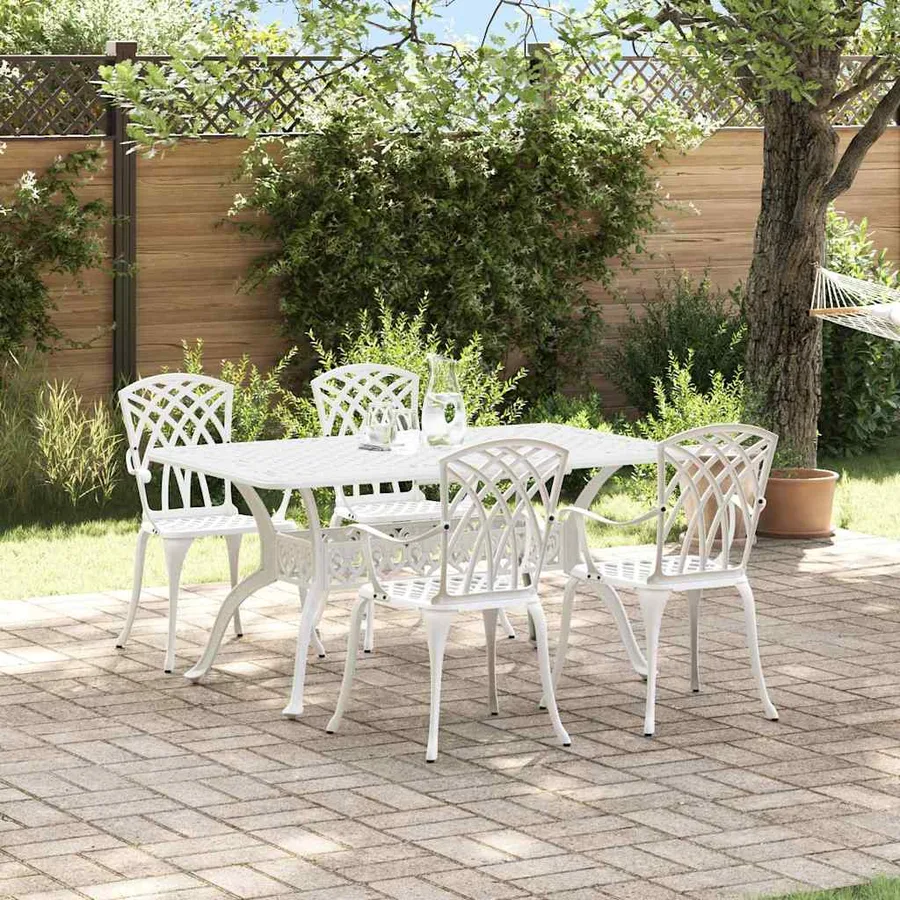Ensemble de salle à manger pour jardin 5 pcs Blanc Aluminium - 4