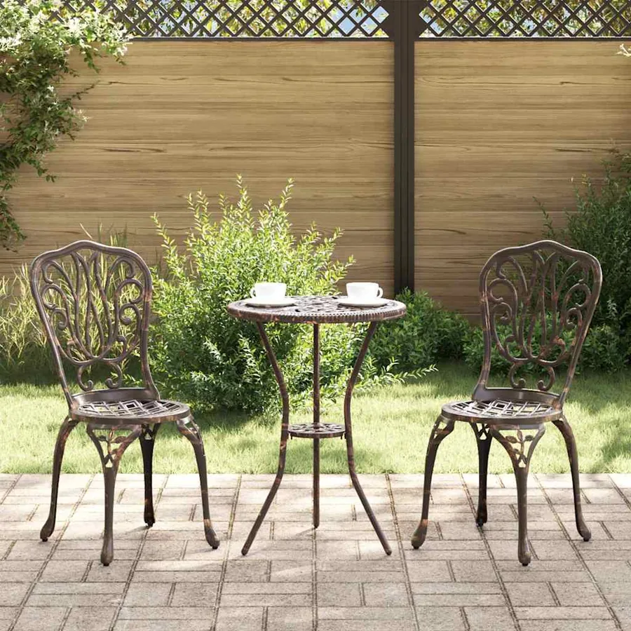 Ensemble bistro de jardin 3 pcs Bronze Aluminium