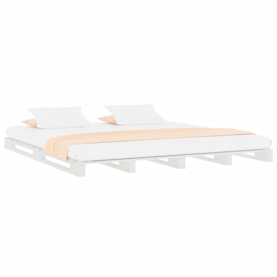 Lit de palette blanc 200x200 cm bois de pin massif - 3