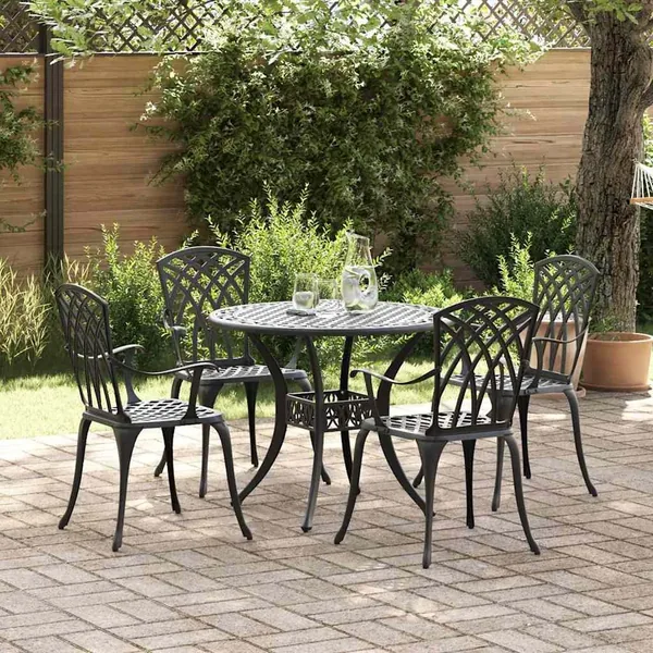 Ensemble de salle à manger pour jardin 5 pcs Noir Aluminium