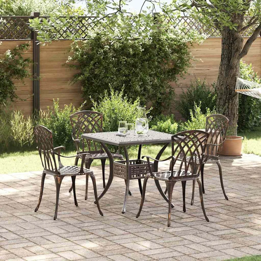 Ensemble de tables de jardin 5 pcs Bronze Aluminium coulé