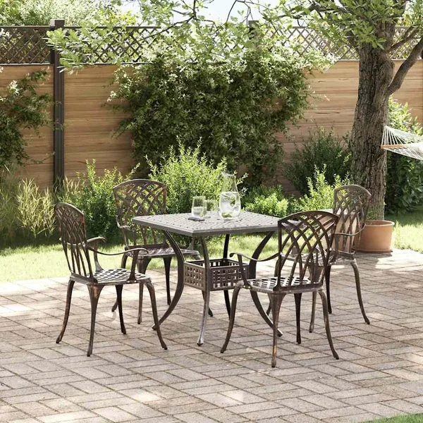 Ensemble de tables de jardin 5 pcs Bronze Aluminium coulé