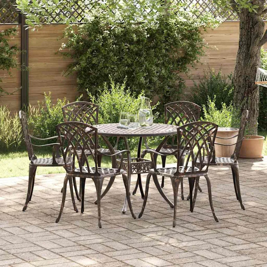Ensemble de salle à manger pour jardin 7 pcs Bronze Aluminium