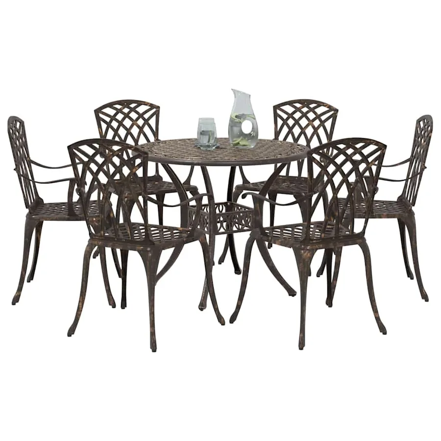 Ensemble de salle à manger pour jardin 7 pcs Bronze Aluminium - 3