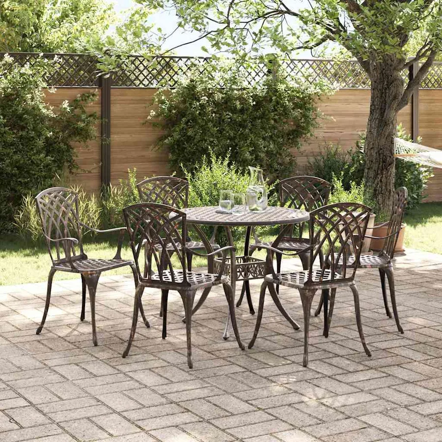 Ensemble de salle à manger pour jardin 7 pcs Bronze Aluminium - 4