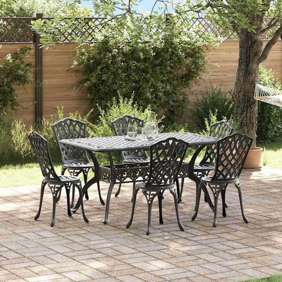 Ensemble de salle à manger pour jardin 7 pcs Noir Aluminium
